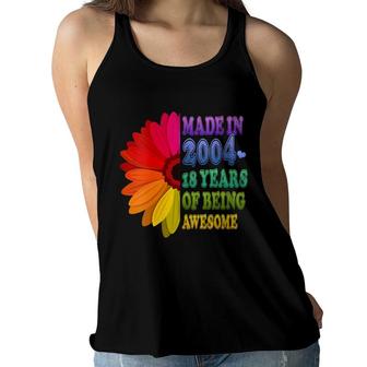Womens 18 Years Old Floral Awesome Since 2004 Gifts 18Th Birthday Women Flowy Tank - Seseable