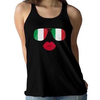 Womens Italy Flag Sunglasses Lips Italia Flags Italian Women Girl Women Flowy Tank - Seseable