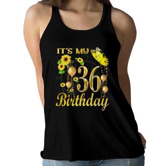 Womens Its My 36Th Birthday 36 Years Old Girl Sunflower Butterfly Women Flowy Tank - Seseable