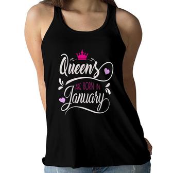 Womens January Girl Birthday Print Bday Queens Are Born In January V-Neck Women Flowy Tank - Seseable
