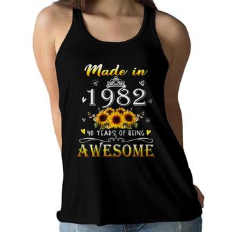 Womens Made In 1982 Sunflower 40Th B-Day 40 Years Of Being Awesome Women Flowy Tank - Seseable