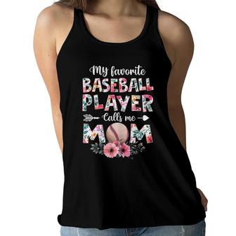 Womens My Favorite Baseball Player Calls Me Mom Baseball Mom Women Flowy Tank - Seseable