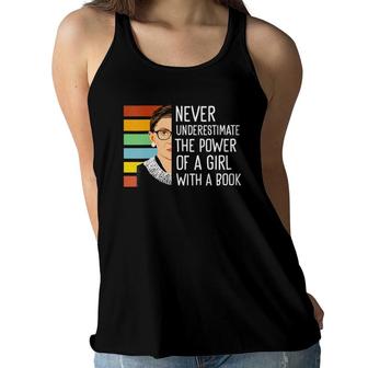 Womens Never Underestimate The Power Of A Girl With A Book Feminist V-Neck Women Flowy Tank - Seseable