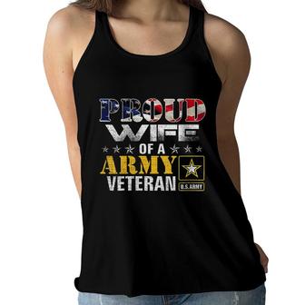 Womens Proud Wife Of A Army Veteran American Flag Military Gift Women Flowy Tank - Seseable