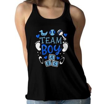 Womens Team Boy Gender Reveal Party Pink Blue Baby Announcement V-Neck Women Flowy Tank | Mazezy