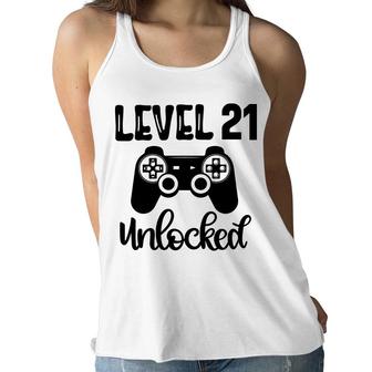 21St Birthday Black Gamer Unlocked Level Women Flowy Tank - Seseable