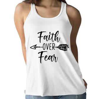Bible Verse Black Graphic Faith Over Fear Christian Women Flowy Tank - Seseable