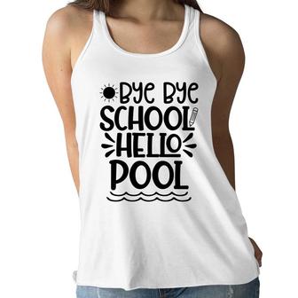 Bye Bye School Hello Pool Wave Black Graphic Women Flowy Tank - Seseable