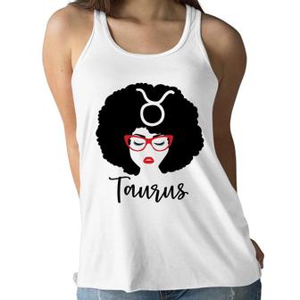 Curly Hair Taurus Girl Cute Red Lips And Glass Women Flowy Tank - Seseable