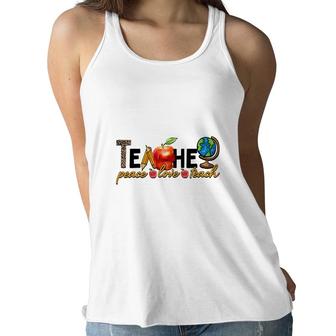 Earth Teacher Peacee Love Teach Great Apple Women Flowy Tank - Seseable