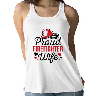 Firefighter Proud Wife Red Heart Black Graphic Meaningful Women Flowy Tank - Seseable