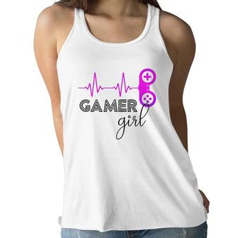 Gamer Girl Heartbeat Gamer For Girl Video Game Lovers Cute Women Flowy Tank - Seseable