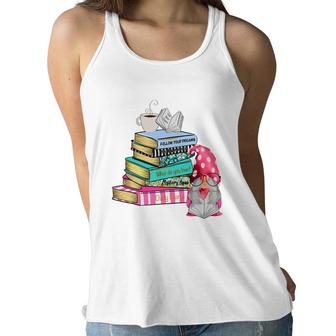 Gnome Reading Books Coffee And Book Lover Women Flowy Tank - Seseable