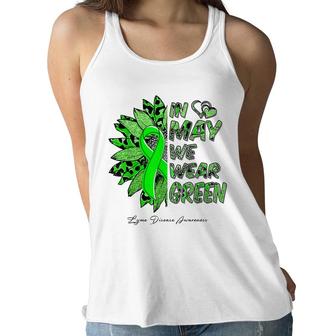 Leopard Daisy In May We Wear Green Lyme Disease Awareness Women Flowy Tank - Seseable