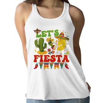 Lets Fiesta Avocado And Tacos Cinco De Mayo Mexican Women Flowy Tank - Seseable