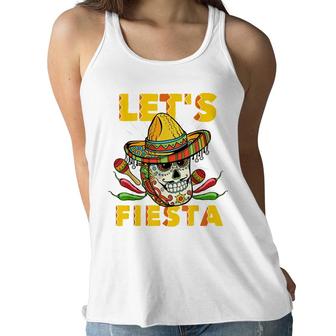 Lets Fiesta Cinco De Mayo Mexican Theme Party Guitar Lover Women Flowy Tank - Seseable