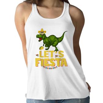Lets Fiesta Sombrero Dinosaur Lover Funny Cinco De Mayo Women Flowy Tank - Seseable