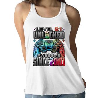 Level 21 Unlocked Awesome Since 2001 21St Birthday Gaming Women Flowy Tank - Seseable