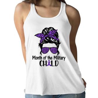 Month Of The Military Kids Child Messybun Leopard Sunglasses Women Flowy Tank - Seseable