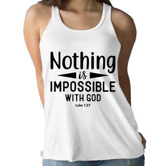 Nothing Is Impossible With God Bible Verse Black Graphic Christian Women Flowy Tank - Seseable