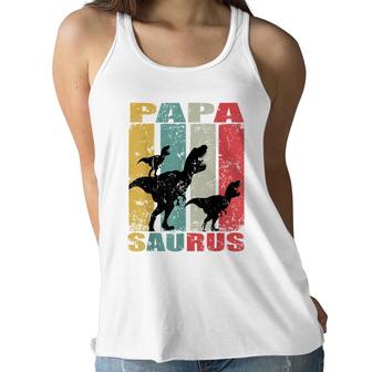 Papasaurus Rex Dinosaur Baby Dino Twin Family Papa Saurus Women Flowy Tank - Seseable