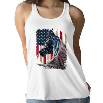 Patriotic Horse American Flag - Horse Vintage Women Flowy Tank - Seseable