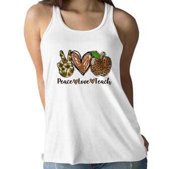 Peace Love And Teach And The Essentials Of A Great Teacher Women Flowy Tank - Seseable