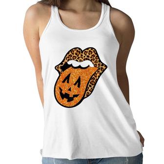Pumpkin Tongue With Leopard Lips Halloween Gift Women Girl Women Flowy Tank - Seseable
