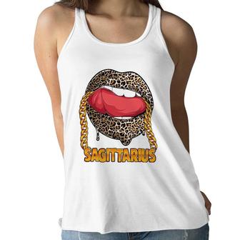 Sagittarius Girl Juicy Lips Leopard Print Astrology Zodiac Women Flowy Tank - Seseable