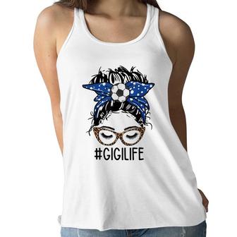 Soccer Gigi Life Leopard Messy Bun Funny Gigi Mothers Day Women Flowy Tank | Seseable CA