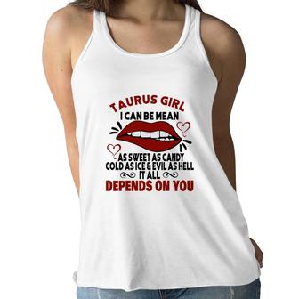 Sweet As Candy Cold As Ice Taurus Girl Red Lips Women Flowy Tank - Seseable