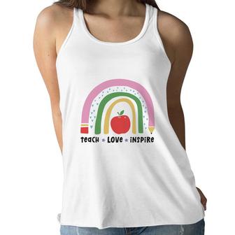 Teacher Rainbow Teach Love Inspire Apple Women Flowy Tank - Seseable