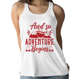 Travel Lover Explores And So Adventure Begins Women Flowy Tank - Seseable