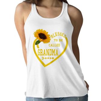 Womens Blessed To Be Called Grandma Mothers Day Sunflower Hearts Women Flowy Tank - Seseable