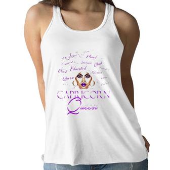 Womens Capricorn Girl Womens Purple Queen Black Zodiac Birthday V-Neck Women Flowy Tank | Mazezy