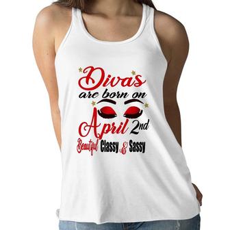 Womens Cute Birthday Girl Queens Are Born On April 2Nd Aries Zodiac Women Flowy Tank - Seseable