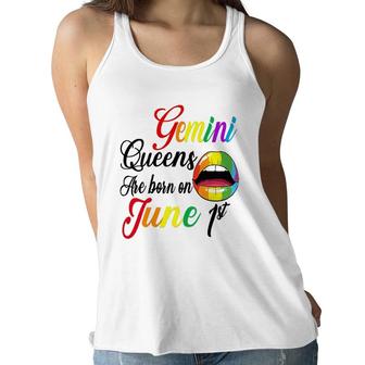 Womens Rainbow Lip Queens Are Born On June 1St Gemini Birthday Girl Women Flowy Tank - Seseable