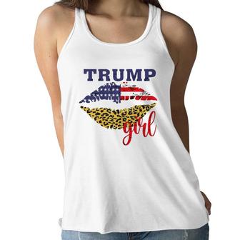 Womens Trump Girl Leopard Lips Usa Flag Pro Vote For Donald 2020 Ver2 Women Flowy Tank - Seseable