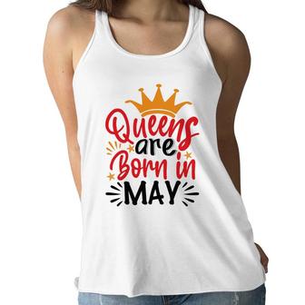 Yellow Crown Red Black Letters Design Queens Are Born In May Birthday Women Flowy Tank - Seseable