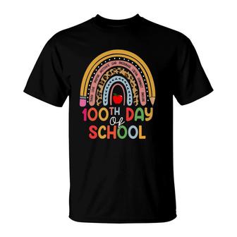 100Th Day Of School Teacher 100 Days Smarter Boho Rainbow T-Shirt | Mazezy AU