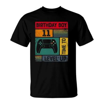 11 Years Old 11 Birthday Boy Time To Level Up Gamer Birthday T-Shirt - Seseable