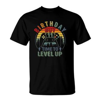 11Th Birthday Boy 11 Years Old Birthday Boy Time To Level Up T-Shirt - Seseable
