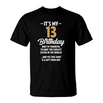 13 Years Old Boy Girl Funny Sister Birthday Decorations T-Shirt - Seseable