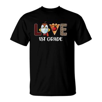 1St Grade Teacher Thanksgiving 2021 Love Turkey Mask T-Shirt - Seseable