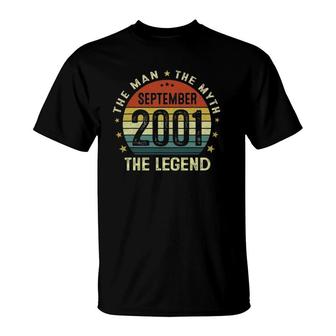 20 Years Old The Man Myth Legend September 2001 20Th Birthday T-Shirt - Seseable