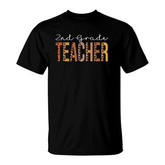 2Nd Grade Teacher Leopard Fall Autumn Lovers Thanksgiving T-Shirt - Seseable