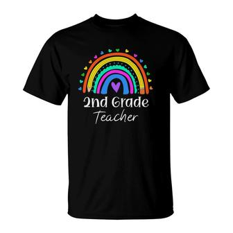 2Nd Grade Teacher Rainbow Heart Second Grade Back To School T-Shirt - Seseable