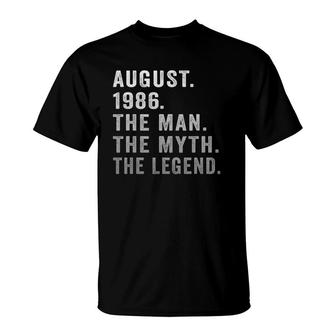 35 Years Old Birthday Gifts The Man Myth Legend August 1986 Ver2 T-Shirt - Seseable