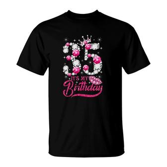 35 Years Old Its My Birthday 35Th Birthday Women Lips Crown T-Shirt - Seseable