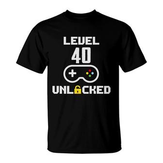 40 Happy Birthday 40Th Funny Level Unlock 40 T-Shirt - Seseable
